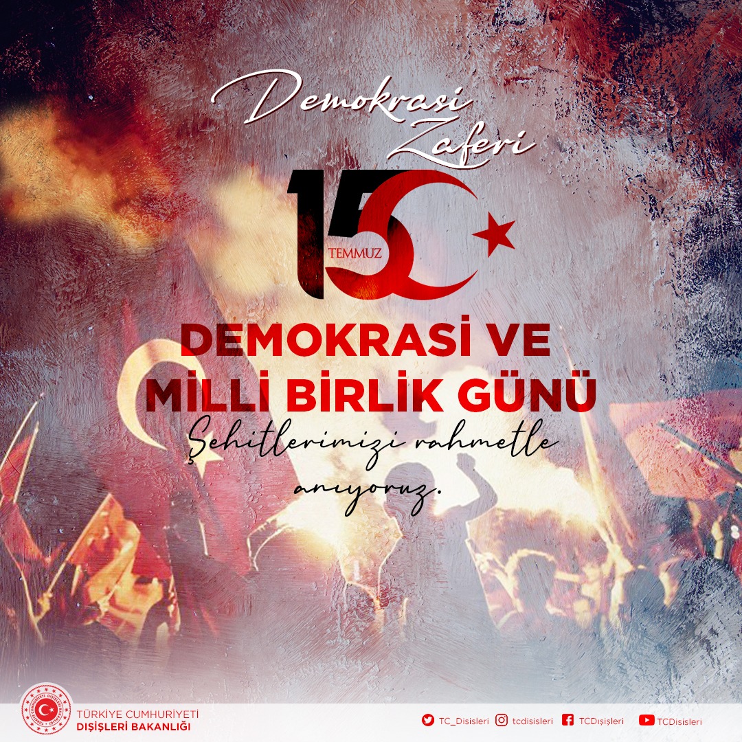 15 Temmuz hain darbe girişiminin yıldönümünde, vatan ve bayrak uğruna canlarını feda eden, teröristlere karşı verdikleri mücadeleyle demokrasimize sahip çıkan kahraman şehitlerimizi rahmet ve minnet, gazilerimizi şükranla anıyoruz.

#TürkiyeAşkına 🇹🇷
