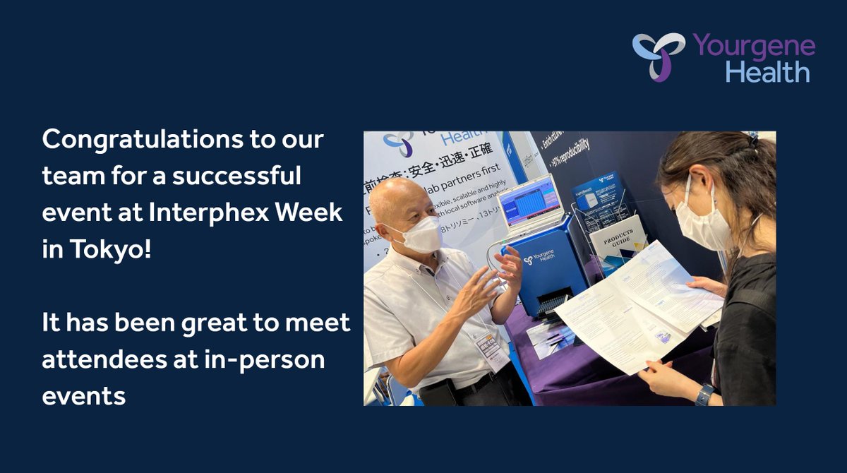 Yourgene_Health's tweet photo. Congratulations to our team for a successful event at Interphex Week Tokyo!
It has been great to meet attendees at in-person events
#Interphexweek https://t.co/WaIXNcshIn