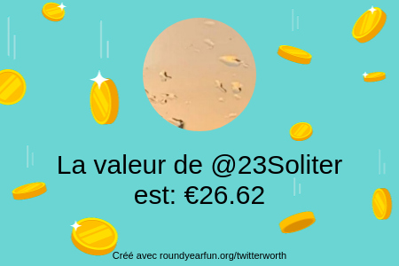 23Soliter's tweet photo. Mon twitter vaut: €26.62

Trouvez le vôtre avec https://t.co/wIKacQnY62

⠀ https://t.co/7F0AMdHqPx