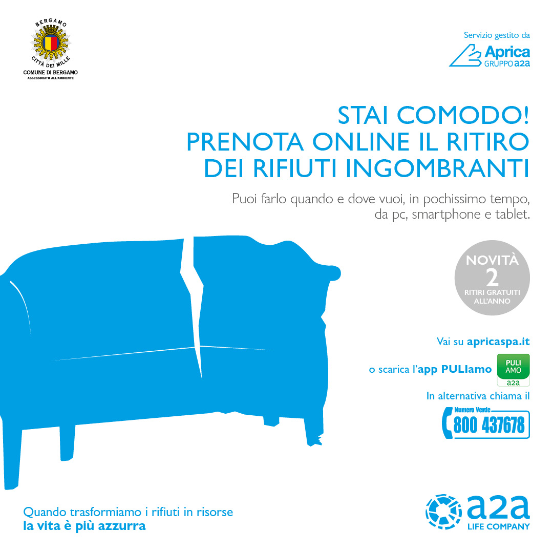 Dallo scorso lunedì, i cittadini di <a href="/comunebergamo/">comune bergamo</a> possono usufruire del servizio Raccolta Ingombranti in modo gratuito.
Ogni utenza avrà due ritiri gratuiti all'anno.

Scopri di più e come prenotare 👉 bit.ly/Aprica-RI