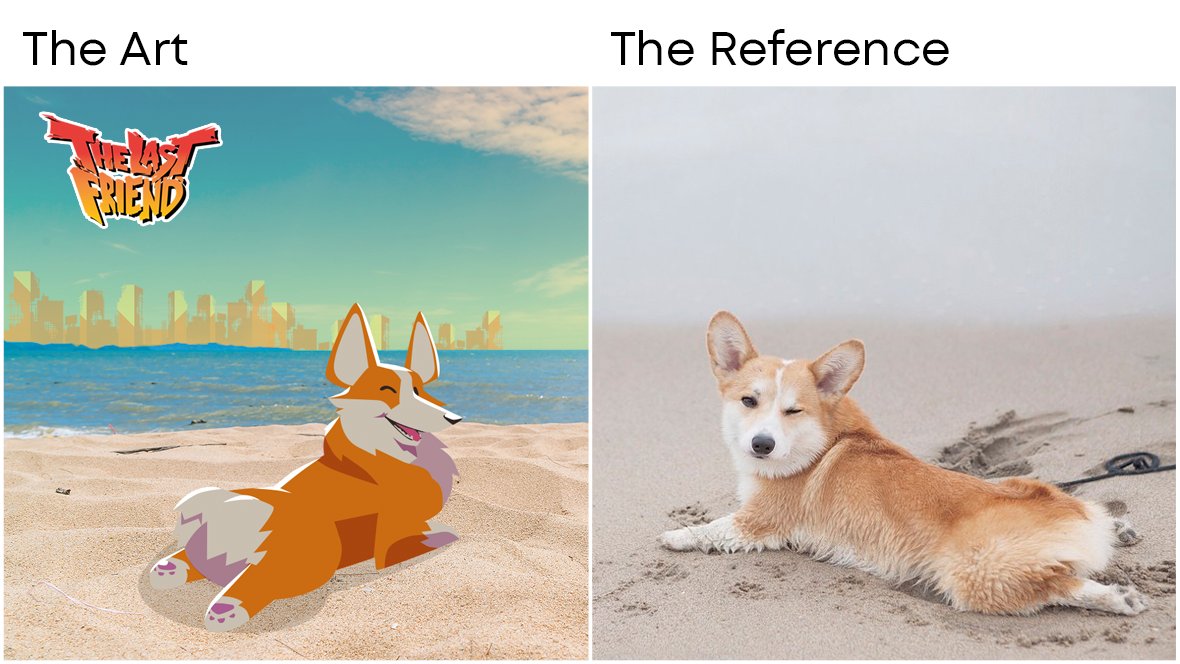 The art vs the reference 🐶

Have a corgeous weekend y'all! 👋🐾

#FridayVibes #Corgi #IndieGame #IndieDev #GameDev