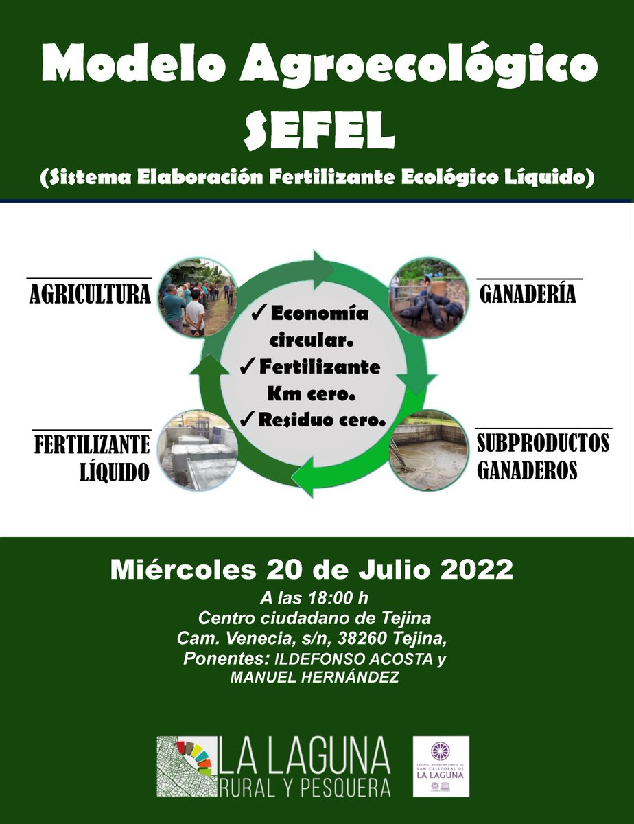 RuralLaguna's tweet photo. ☝👌Vete haciendo hueco en tu agenda: Modelo Agroecológico SEFE(Sistema Elaboración Fertilizante Ecológico Líquido)
⏰🗓Miércoles 20 de Julio 2022
A las 1 8:00 h
#desarrollorurallalaguna #soberaniaalimentaria #DesarrolloRural #lalagunatenerife #sefel https://t.co/EWWtUAIfkk
