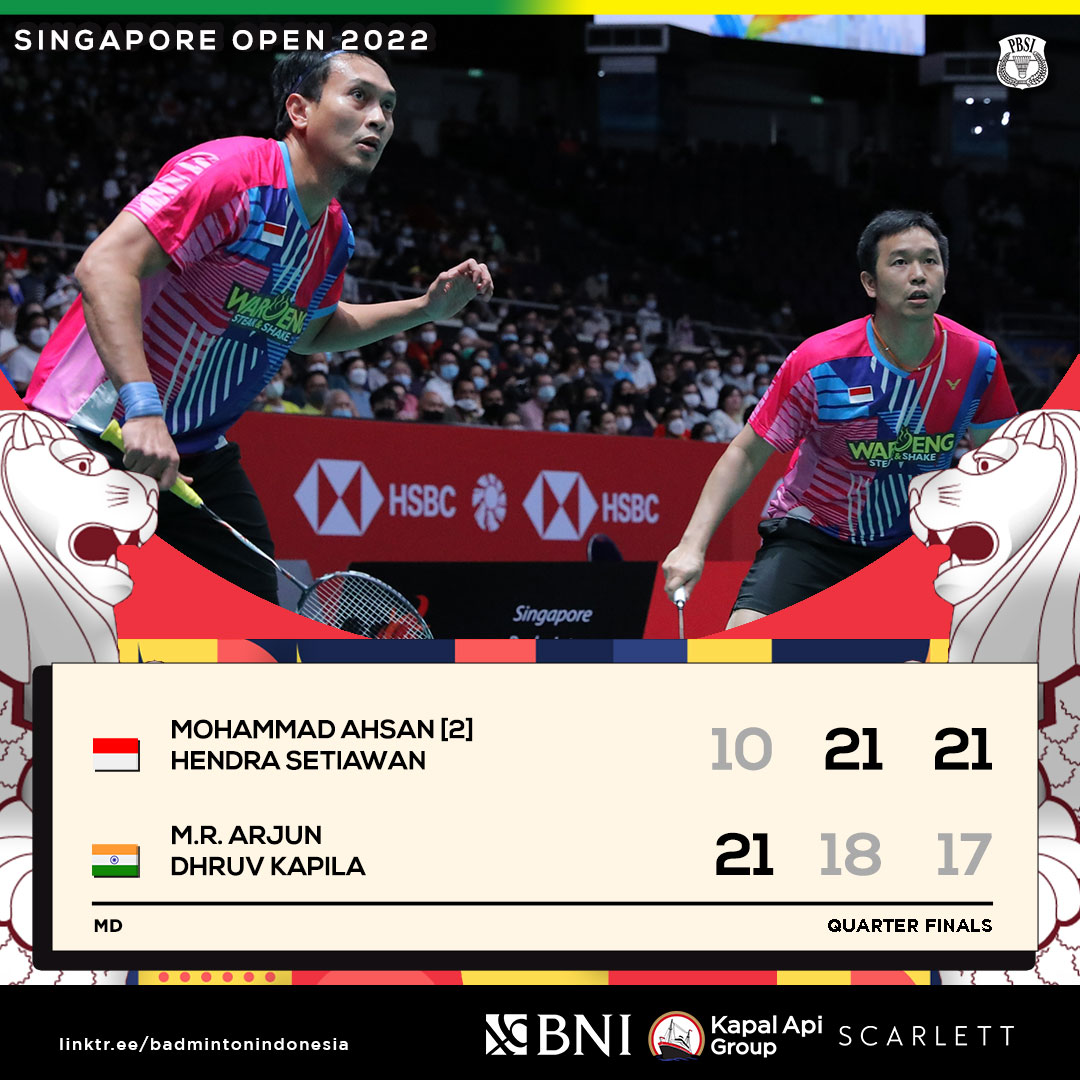 Lewat rubber game sengit, Hendra/Asan kalahkan pasangan India, M.R. Arjun/ Dhruv Kapila. Good job Daddies!

#BadmintonIndonesia #SingaporeOpen2022