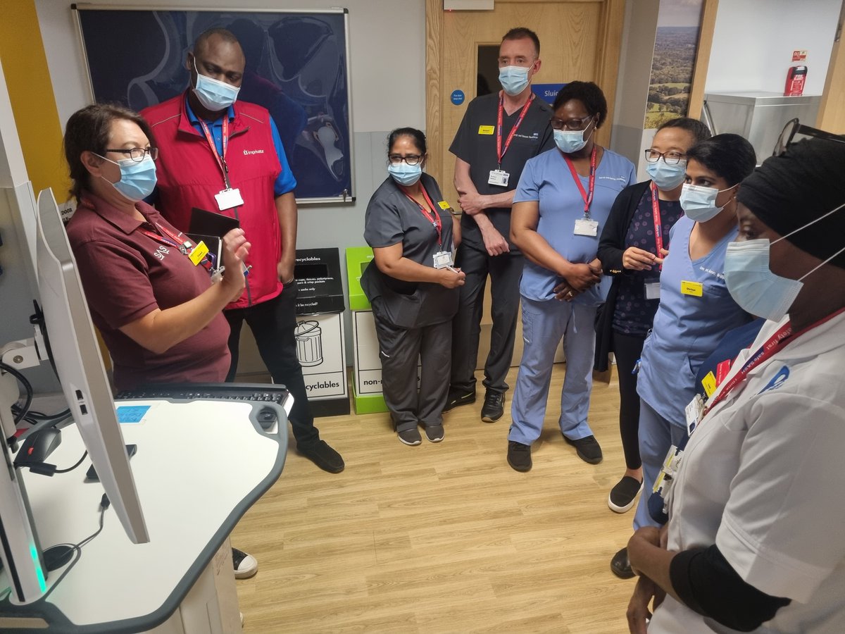 EsashP's tweet photo. Last week Akin and Fiona visited colleagues in the discharge unit @sashnhs to demonstrate @Imprivata: tap and go where staff who'll use SASH Cerner EPR can instantly log in and securely sign into specific applications with just one tap of their smartcard. #eSASH #FlashbackFriday https://t.co/RfBgYq5euQ