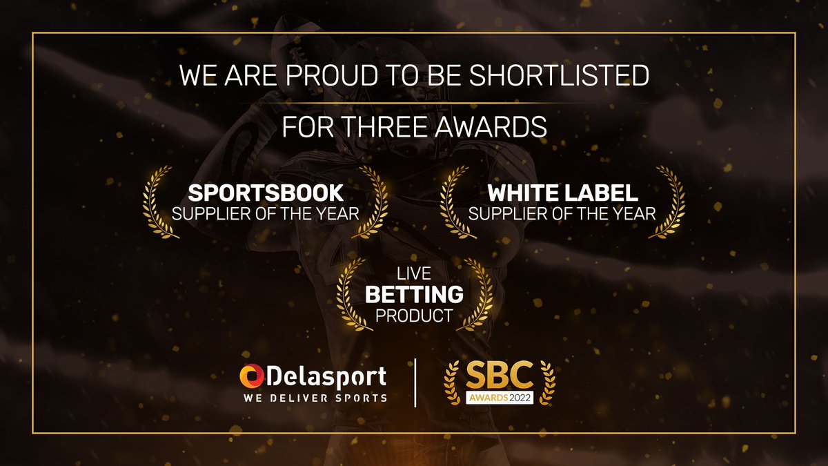 🏆 We've been shortlisted in 3 categories for the SBC Awards 2022!

⭐️ Sportsbook Supplier of the Year
⭐️ White Label Supplier of the Year
⭐️ Live Betting Product

These nominations showcase Delasport's ambition, innovation, and drive for growth.

#WeDeliverSports #SBCAwards2022