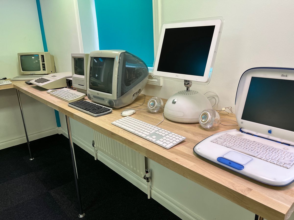 PurplexUK's tweet photo. We’re passionate about tech at Purplex, but we also love old tech that shaped the future. Here’s some pics of our computer museum. Do you recognise having any of these when you were younger? #BBCMicro #ZXSpecturm #Macintosh128K #Apple2 #Commodore64 https://t.co/jR6ze6uhXE