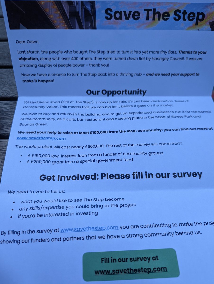 Dawn_Barnes's tweet photo. I, and many others, loved @TheStepN22 and the local community are campaigning to bring something similar back to Bowes Park. We need to raise 100k. Can you help? https://t.co/yUZUpKlfDw #savethestep #BowesPark #boundsgreen https://t.co/97Cmh71FZP