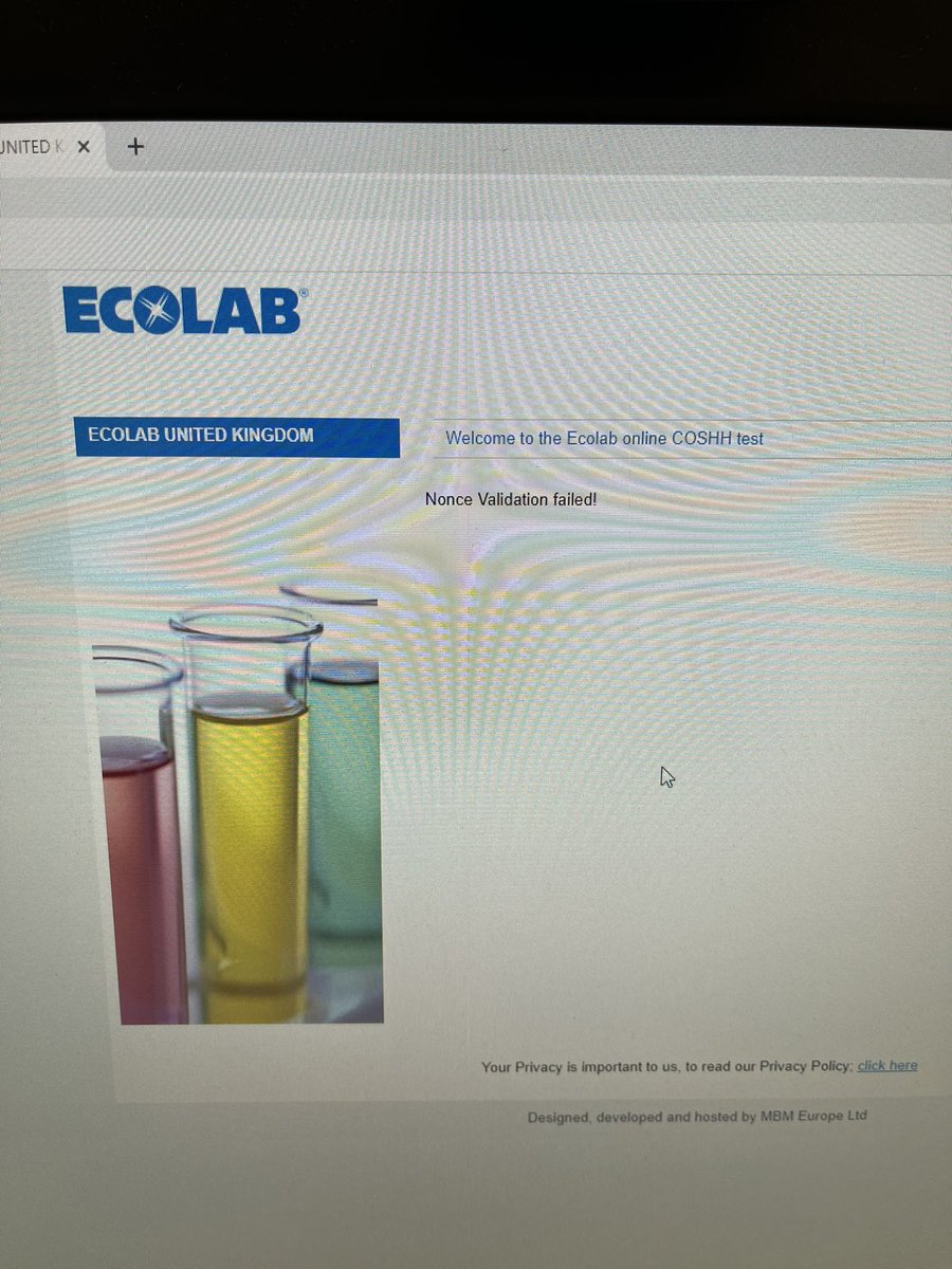 bigdaveholder's tweet photo. @Ecolab after doing your coshh training i am presented with the following message. Nonce???? Erm perhaps a typo? https://t.co/3Qu2WXkl0h