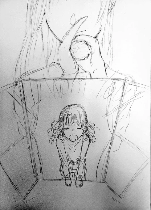 金曜の授業で描く色鉛筆画のラフ😌😌
何かしらの作品をモチーフにするって事だったから、とあるボカロ曲にしてみました 