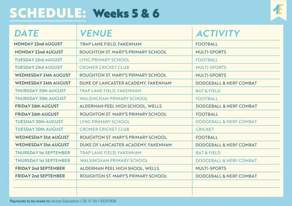 ActivEducation1's tweet photo. Summer Camps are just a week away book your place today to avoid disappointment
#activekidsarehealthykids
#cromer
#Norfolk
#sherringham
#roughton
#summer2022
#summerholidays
#thischildcan
#inspire
#develop
#spreadtheword https://t.co/ozuhgr7AeS