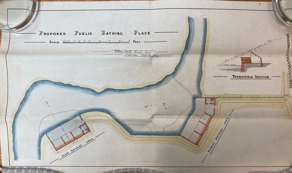 HeritageWSHC's tweet photo. Let us #thinkcoldthoughts on this hot day. Here's an 1870s plan of proposed bathing sheds on the River Biss south east of #Trowbridge. OS maps mention a Bathing Place up to 1924. Can anyone tell us anymore about this spot? @BeginsHistory
#ExploreYourArchive #EYAsport https://t.co/KJ1W4iUwG0