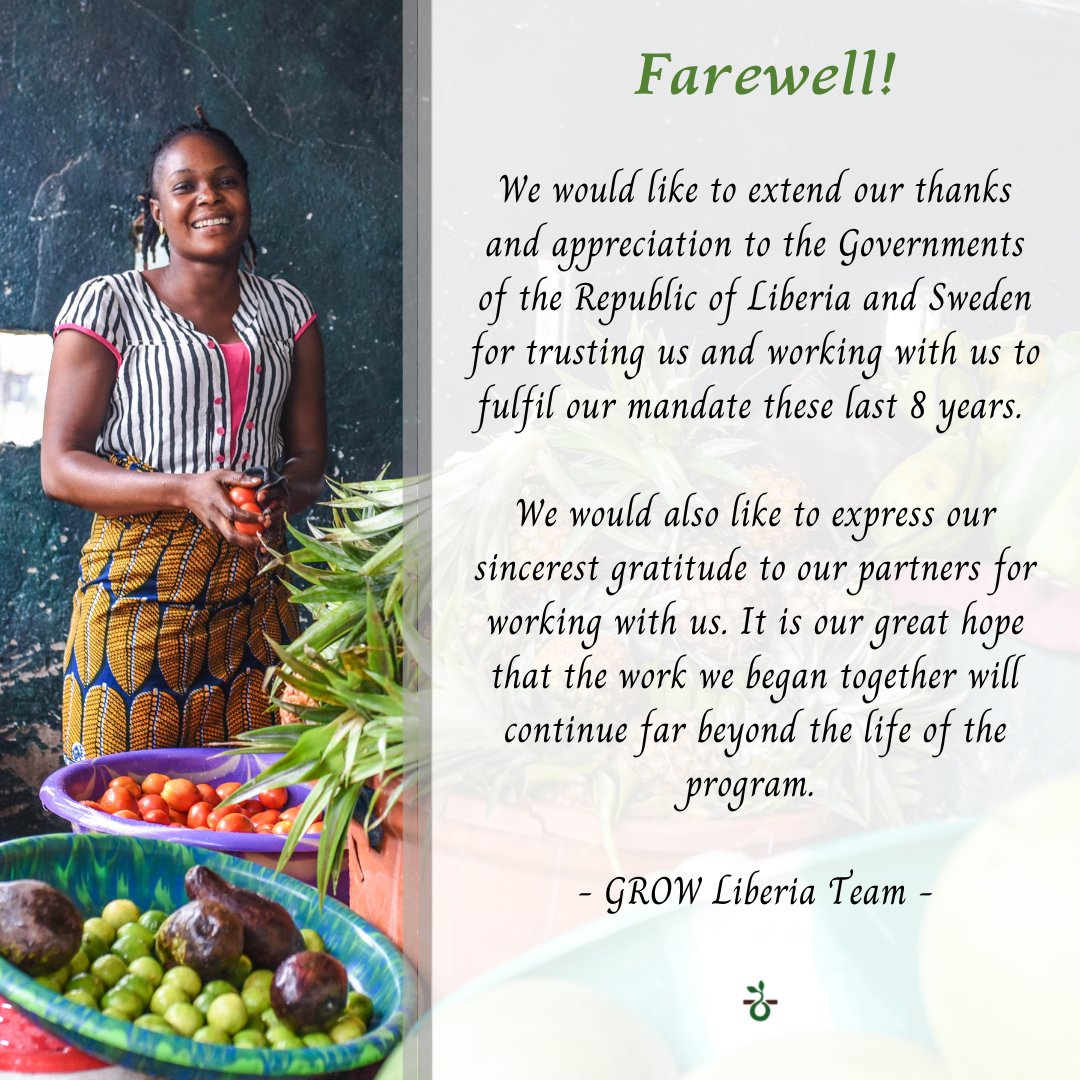LiberiaGrow's tweet photo. Farewell from GROW Liberia! From July 2022 this page will no longer be active or monitored. For any inquiries related to the program or its work, please contact @AdamSmithInt. https://t.co/9lN17zSAgx