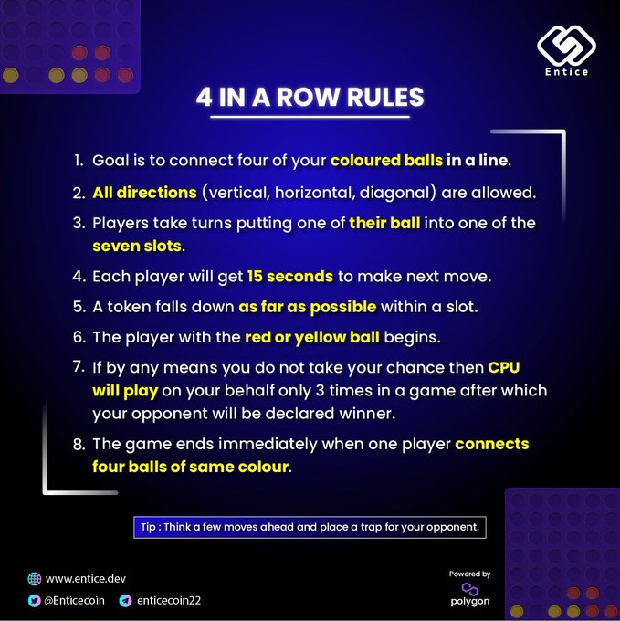 Entice Games : Rule 4 in a row at Entice Games