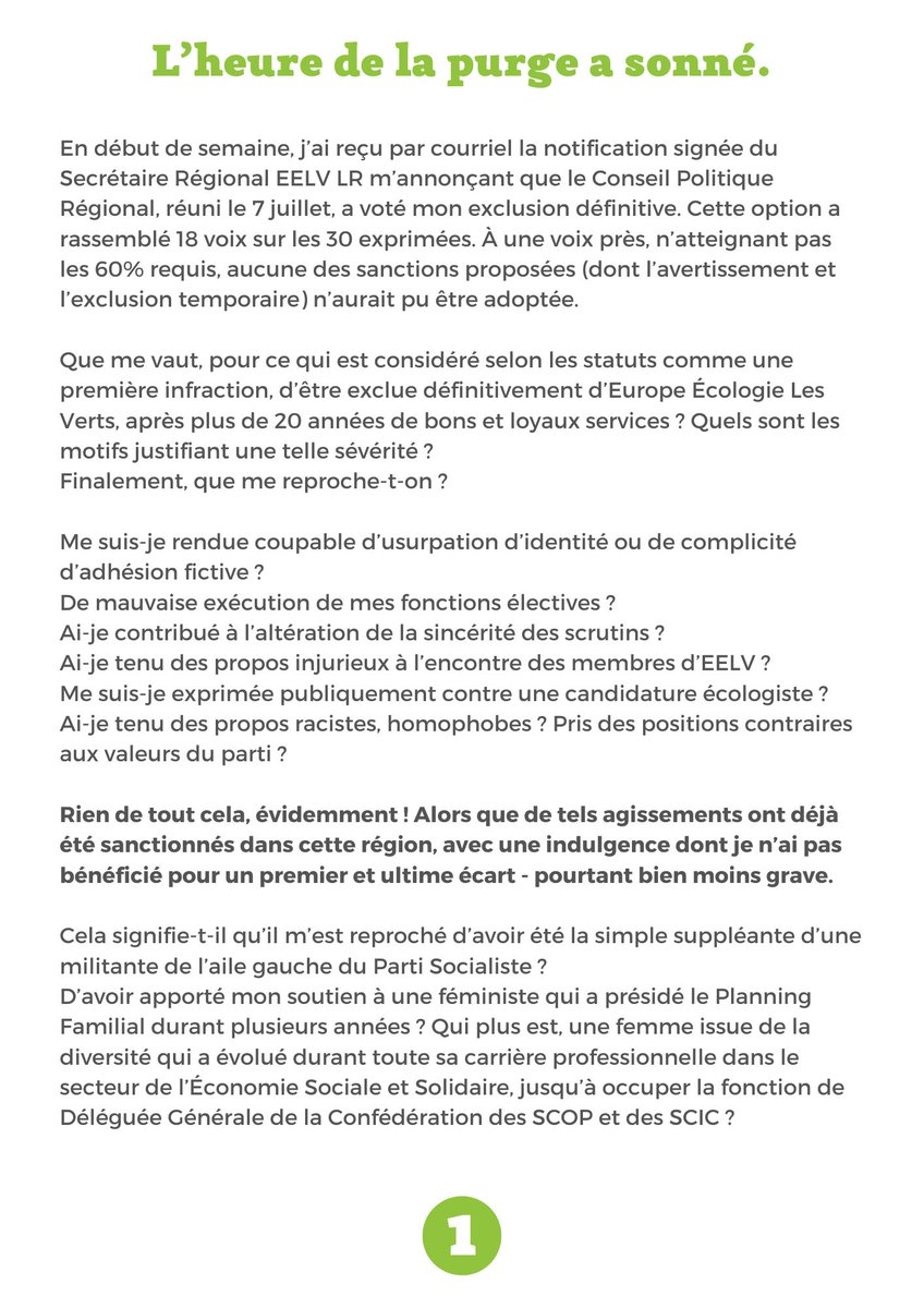 JaklineM's tweet photo. 🔔 L'heure de la purge a sonné
#EELV Languedoc-Roussillon a pris la lourde décision de se séparer d'une de ses élu•es.
Voici ma réaction ⬇️ ⬇️ ⬇️ https://t.co/LctYrVhORa
