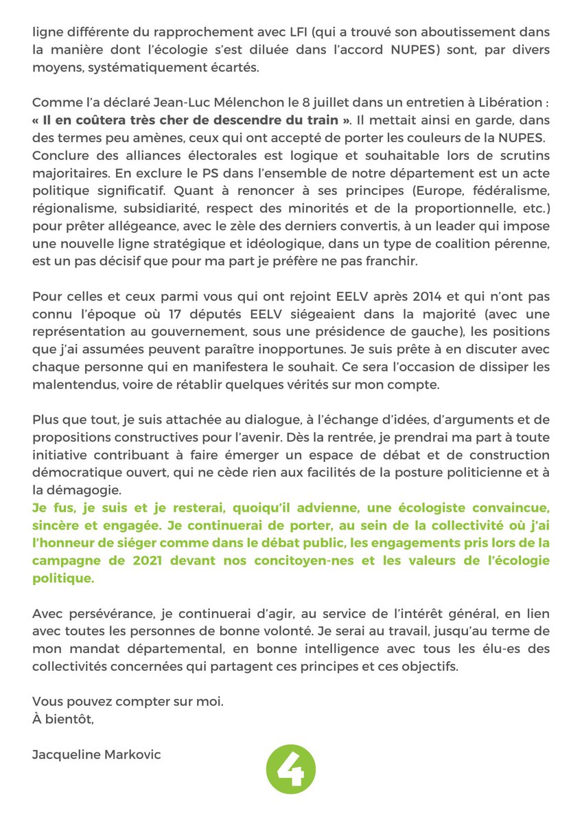 JaklineM's tweet photo. 🔔 L'heure de la purge a sonné
#EELV Languedoc-Roussillon a pris la lourde décision de se séparer d'une de ses élu•es.
Voici ma réaction ⬇️ ⬇️ ⬇️ https://t.co/LctYrVhORa
