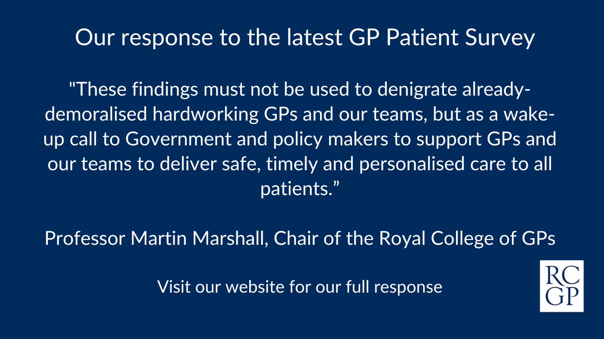 "They must not be used to denigrate already-demoralised hardworking GPs and our teams but as a wake-up call to Government and policy makers to support GPs and our teams deliver safe, timely and personalised care to all patients."
Read our full response ➡️ bit.ly/3aK6QIw