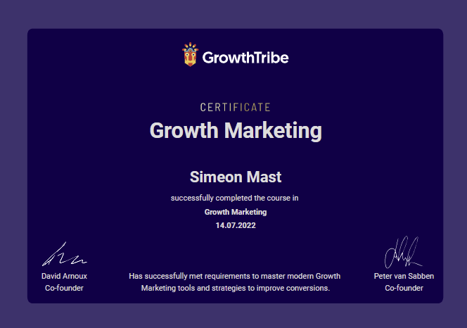 ppcsiem's tweet photo. Received my Growth Marketing certificate this week at Growth Tribe!

#GrowthMarketing #PPC https://t.co/WaKgrcKVpU