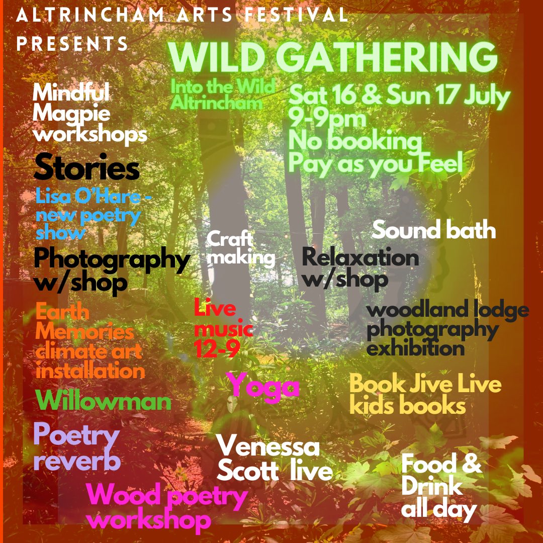 AltyArtsCltv's tweet photo. We welcome you to the #wildgathering for #altrinchamartsfestival tomorrow!!! @intothewildern
We are for the art ❤️
@Whatsthesketch1
No booking. Pay as you feel
#wanderouthere #socialvalue https://t.co/tchkRAKF8w