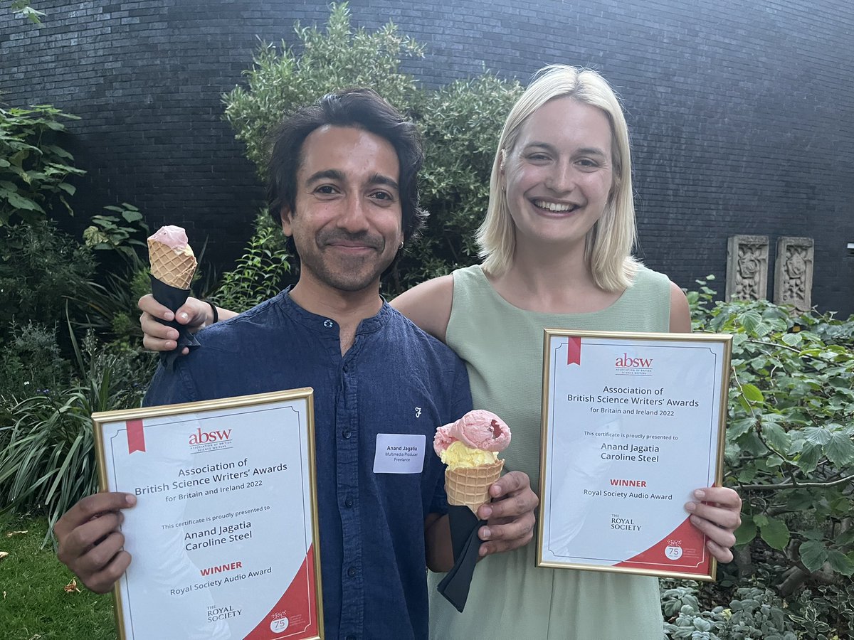 Anand Jagatia (@anandjagatia) on Twitter photo We won the <a href="/absw/">ABSW</a> audio award last night!
Feeling v pleased this morning although a bit fragile after one too many celebratory ice creams.
Take a listen to our entry here - made with the brilliant <a href="/CarolineSteel3/">Caroline Steel</a> and <a href="/scirad/">Rami Tzabar</a> bbc.co.uk/programmes/w3c… We won the <a href="/absw/">ABSW</a> audio award last night!
Feeling v pleased this morning although a bit fragile after one too many celebratory ice creams.
Take a listen to our entry here - made with the brilliant <a href="/CarolineSteel3/">Caroline Steel</a> and <a href="/scirad/">Rami Tzabar</a> bbc.co.uk/programmes/w3c…