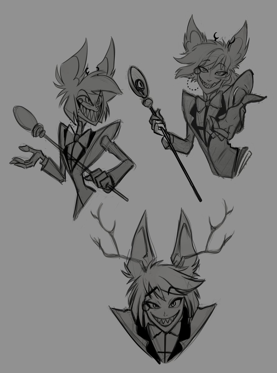 Чтобы как-то развеятся и развеять тех, кому надо развеятся, буду тут выкладывать свои рандомные скетчи👍 Сегодня это поиски эскиза для тату великого радиодемона) #alastor #tattooart #sketch #HazbinHotel #FANART