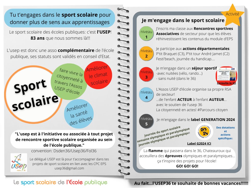 😀A partager!
🧐 Si ça peut donner des repères et des perspectives à des PE... 
Dans tous les cas bonnes vacances à tous! 😎😎😎 #ParcoursCitoyen #ParcoursEducatifDeSanté
#usep 
#usep36 
#TeamUsepCvl
#LabelG2024
#TerreDeJeux2024
MP pour le PDF augmenté..