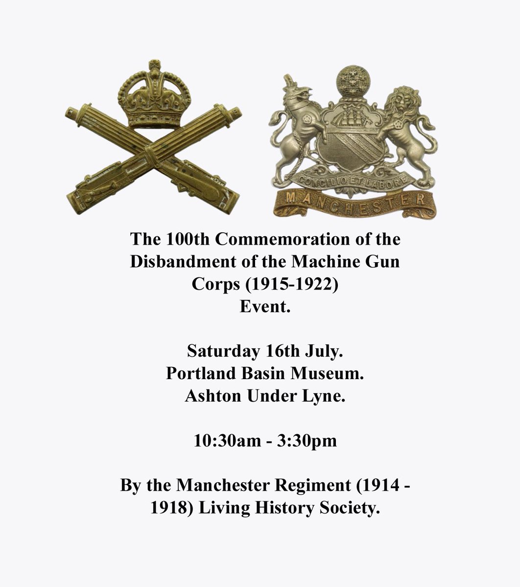 Tomorrow! Machine Gun Corps Commemoration   @tmbc_culture <a href="/TamesideCorr/">Tameside Correspondent</a>   Portland Basin Museum. Ashton Under Lyne. #ashtonunderlyne #tameside #greatermanchester #manchester #history #greatwar #ww1