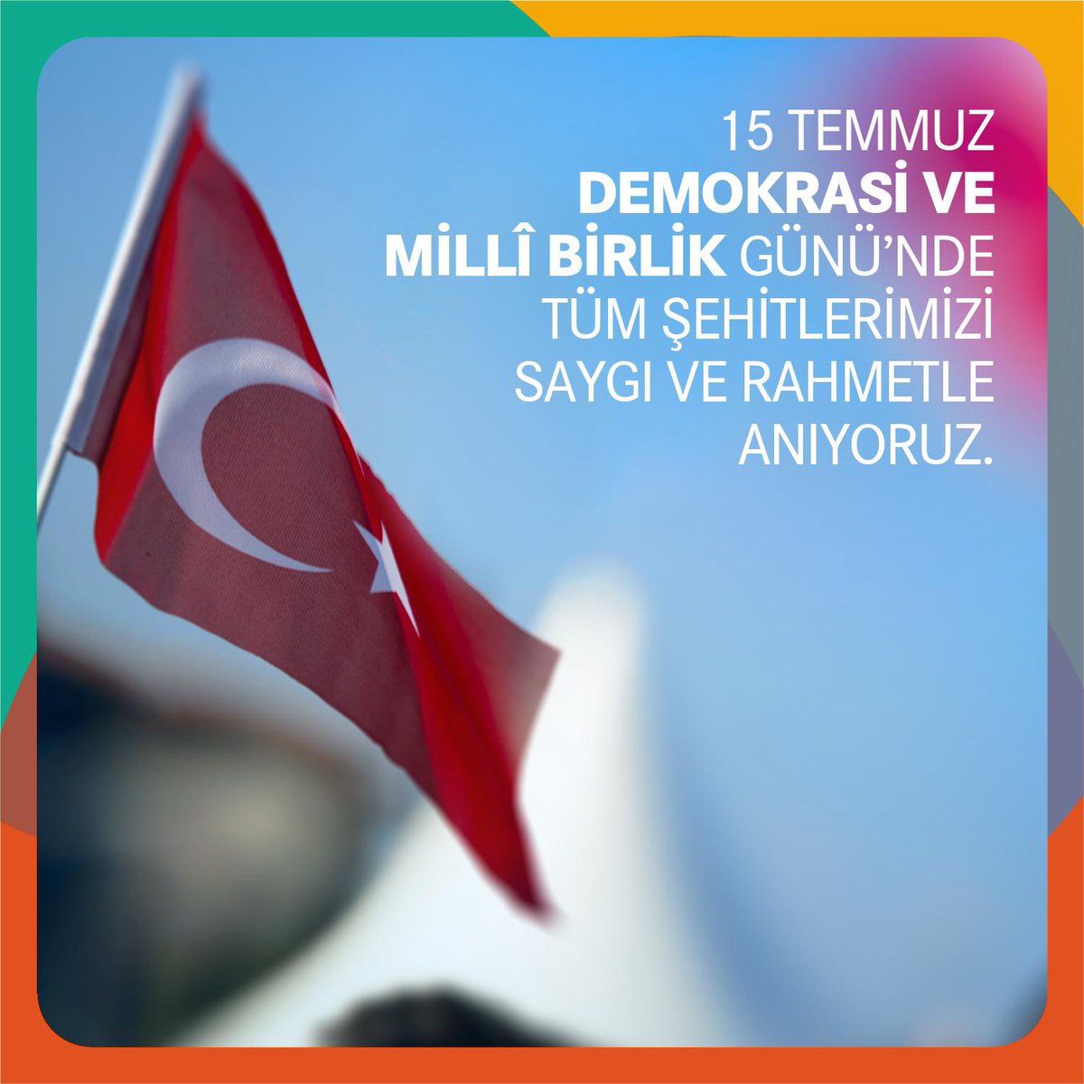 15 Temmuz Demokrasi ve Milli Birlik Günü’nde tüm şehitlerimizi saygı ve rahmetle anıyoruz.🇹🇷🇹🇷🇹🇷
#15Temmuz #ortakdeğerler #ortakdeğerlerhareketi