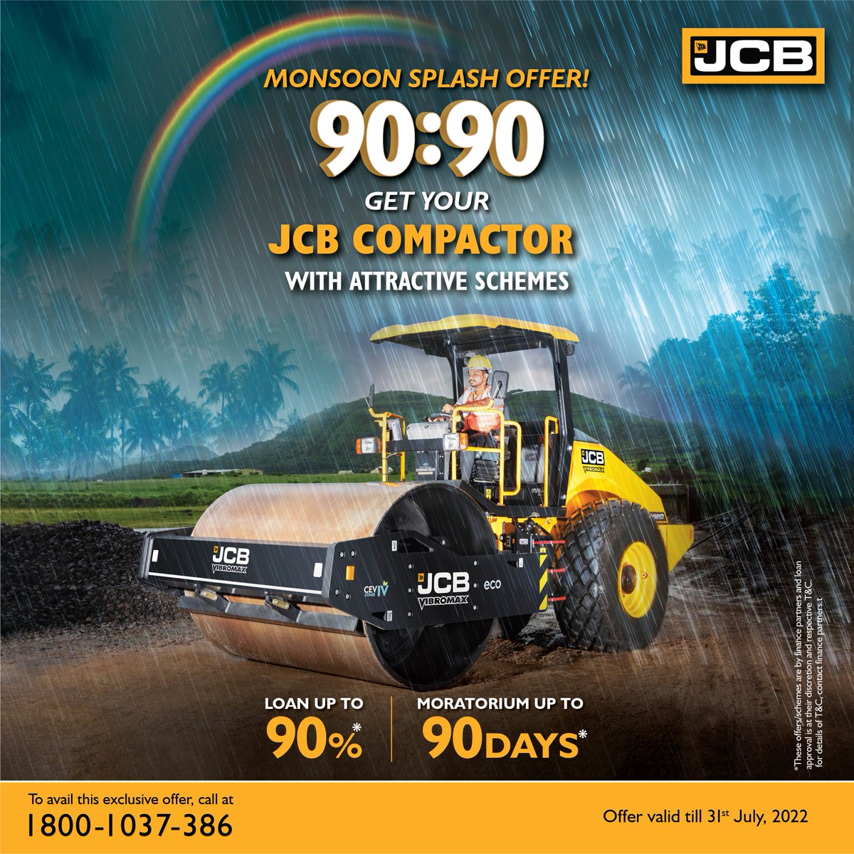 JCBIndiaLtd's tweet photo. JCB Monsoon Splash Offer - don't miss out on exciting schemes and offers on your favourite JCB machines. Book yours today!
#MonsoonOffer #WheeledLoader #MiniExcavator #Compactor #JCBIndia #JCB https://t.co/XqKFV73A4j