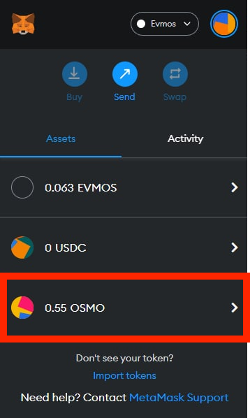 Is that $OSMO as an ERC-20 on <a href="/MetaMask/">MetaMask 🦊</a>? 🤯🤯

Only on <a href="/EvmosOrg/">Evmos // evmOS ☄️</a> 🚀