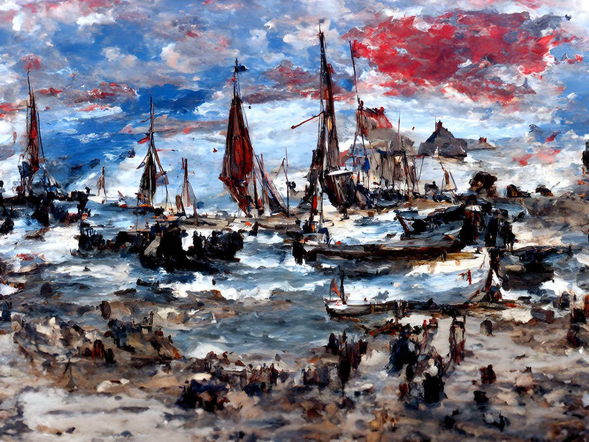 The first piece from new collection "pAInting" is available on <a href="/objktcom/">objkt</a>

"The battle on the sea" 
30 editions at just 1 $XTZ

#CleanNFT #tezos #AIart #hunterartshare #artshare #OGCollective