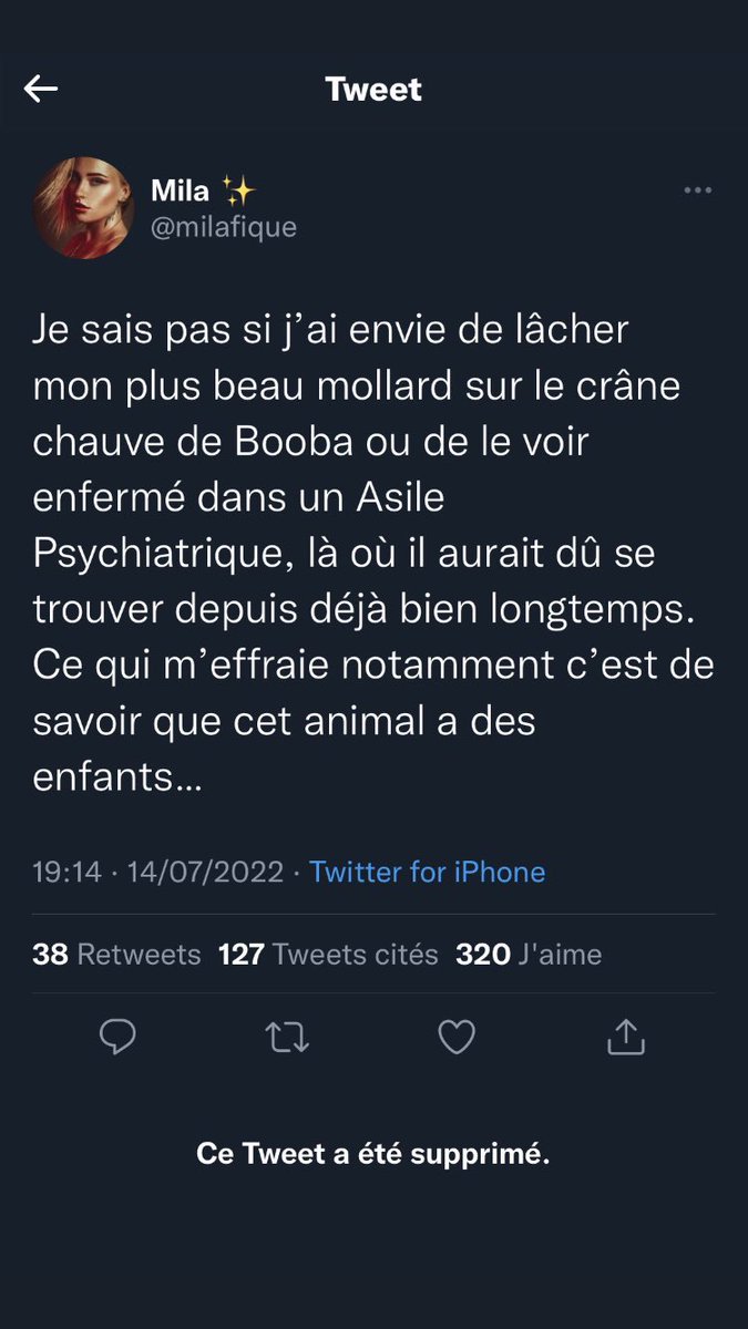 blk73134576's tweet photo. Mila a traité @booba d'animal, bizarrement booba est noir et elle n'a jamais insulté un blanc ainsi, zen plus d'etre islamophobe, elle est raciste et insinue que booba est un animal , il faut porter plainte et la signaler #luttecontreleracisme #Mila https://t.co/tQ6b9hPVh1