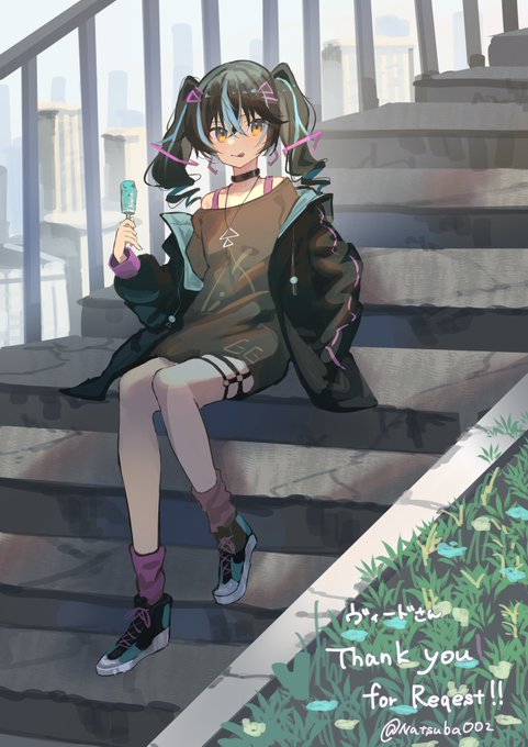 skebでナツバ(@ Natsuba002)先生にオリキャラのヴィヴィちゃんを描いていただきましたー!一緒にアイス食べ歩きながらデートしたいザマスねぇ 