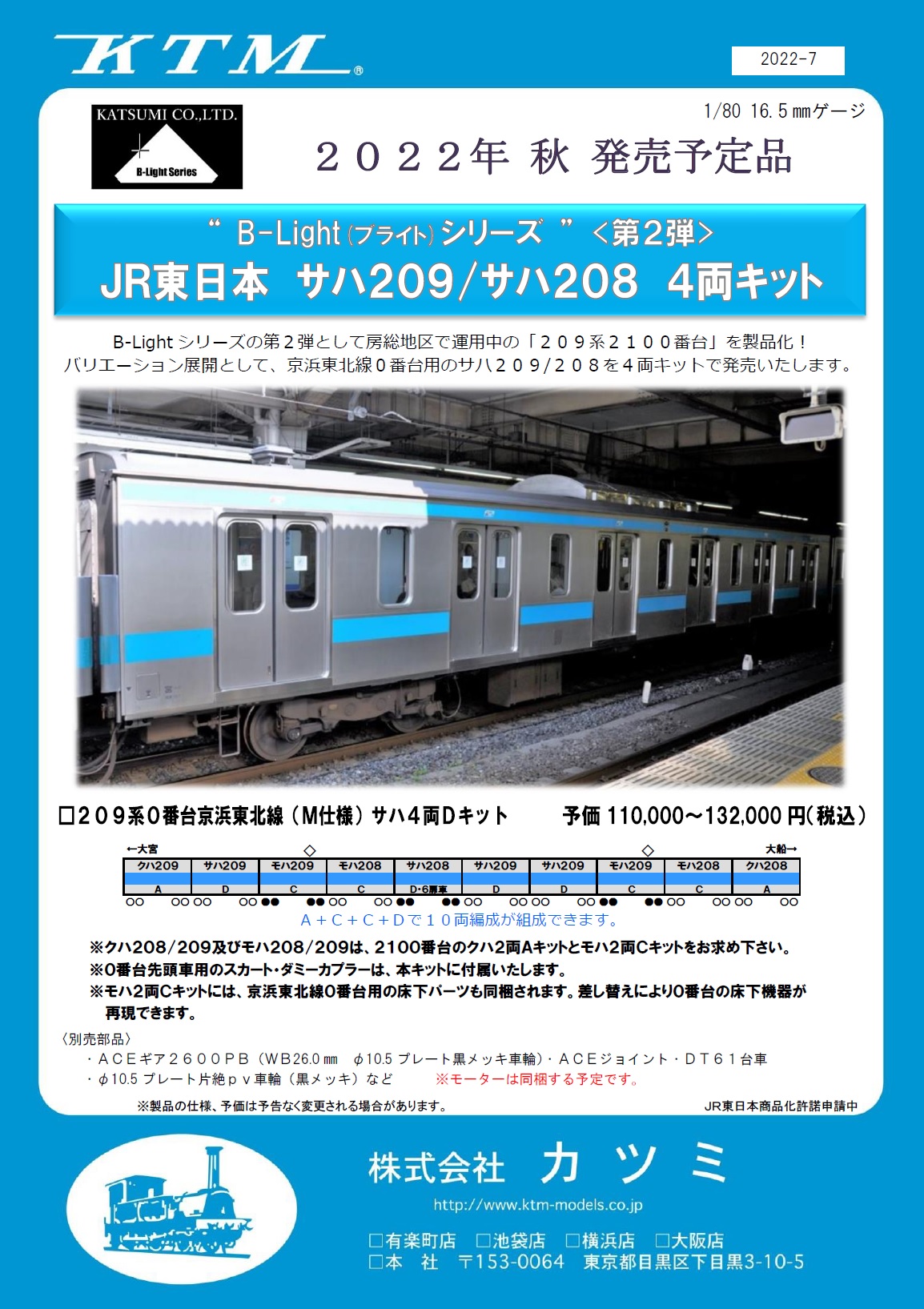 モハ209・モハ208キット JR東日本209系直流電車タイプ(京浜東北