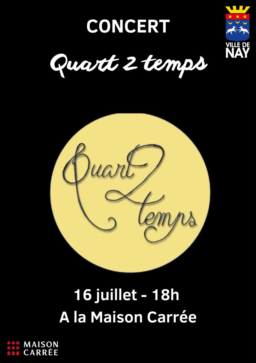 CONCERT QUART 2 TEMPS - MODIFICATION DE L'HORAIRE. Suite à la décision prise par le préfet de "ne pas organiser d'évènements aux heures les plus chaudes de la journée, c'est-à-dire entre 15h et 19h" Le concert de demain prévu initialement à 18h est maintenu mais décalé à 19h.