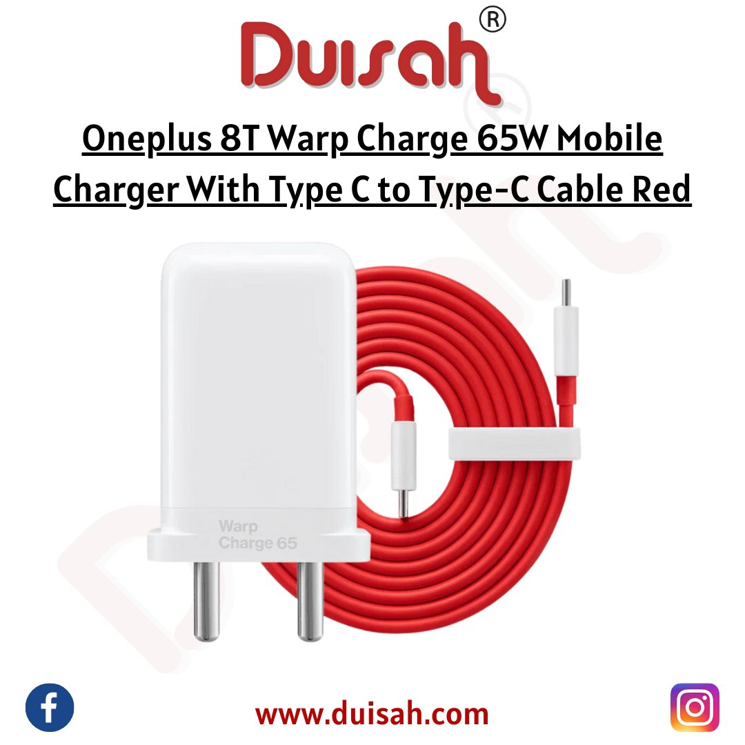 Duisah07's tweet image. Oneplus 8T Warp Charge 65W Mobile Charger With Type C to Type-C Cable Red
Best Qualityr💯✅
👉Buy Now: bit.ly/3yKuJHE
👉order now : duisah.com
👉visit your nearest store
Infocity || KIIT Road || Nayapalli || ITER
 #onepluscharger #mobileaccessories #duisah