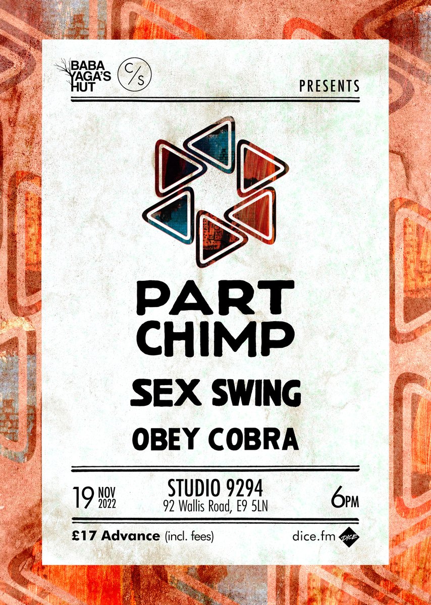 NEW SHOW: November 19th - @Studio_9294 Part Chimp, @sexswingband & @ObeyCobra_band 6 - 10:00. Tickets: dice.fm/partner/baba-y…