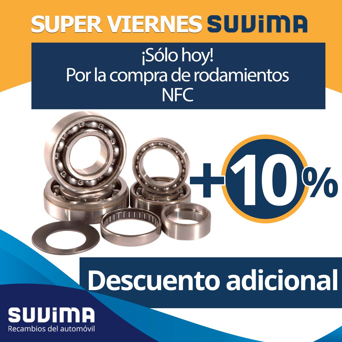 suvimarecambios's tweet photo. ¡Nuevo SVS! Ahora consigue un 10% de #descuento adicional en tus compras de #rodamientos de #NFC ¡Solo hoy! Más info en https://t.co/eA53ERHLI1 https://t.co/MyL5MEvTk4