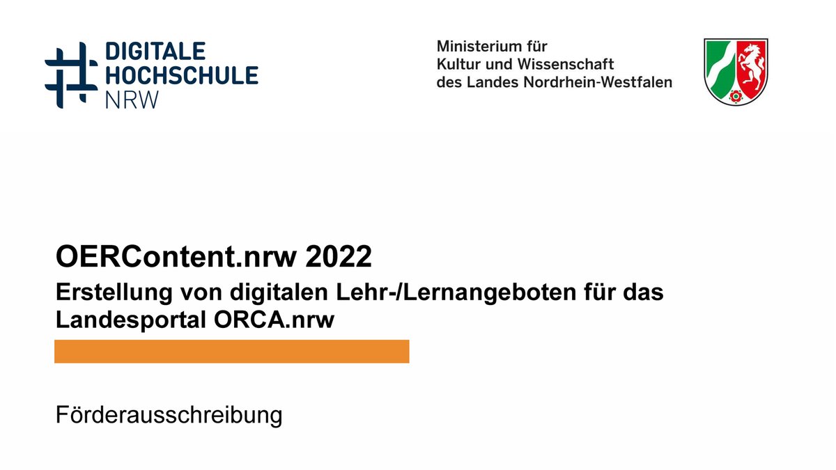 Neue #Ausschreibung der Förderlinie #OERContentNRW des <a href="/MKW_NRW/">mkw.nrw</a> - alle Hinweise dazu auch bei uns auf ORCA.nrw. 
Anträge können bis zum 31.12.22 gestellt werden. orca.nrw/lehrende/aussc… #oerde #twittercampus
