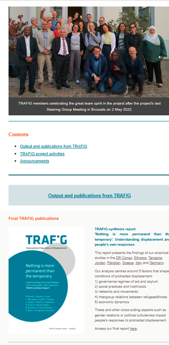 TRAFIG_EU's tweet photo. Our @HorizonEU project on #protractedDisplacement, #connectivity & #mobility ended after 3.5 years!
Get a better overview of our achievements, activities & publications over the last 4 months in our final #newsletter 'Staying connected' no 8⃣.
👉https://t.co/qawreIFoHW https://t.co/OwqJ3nTSI4