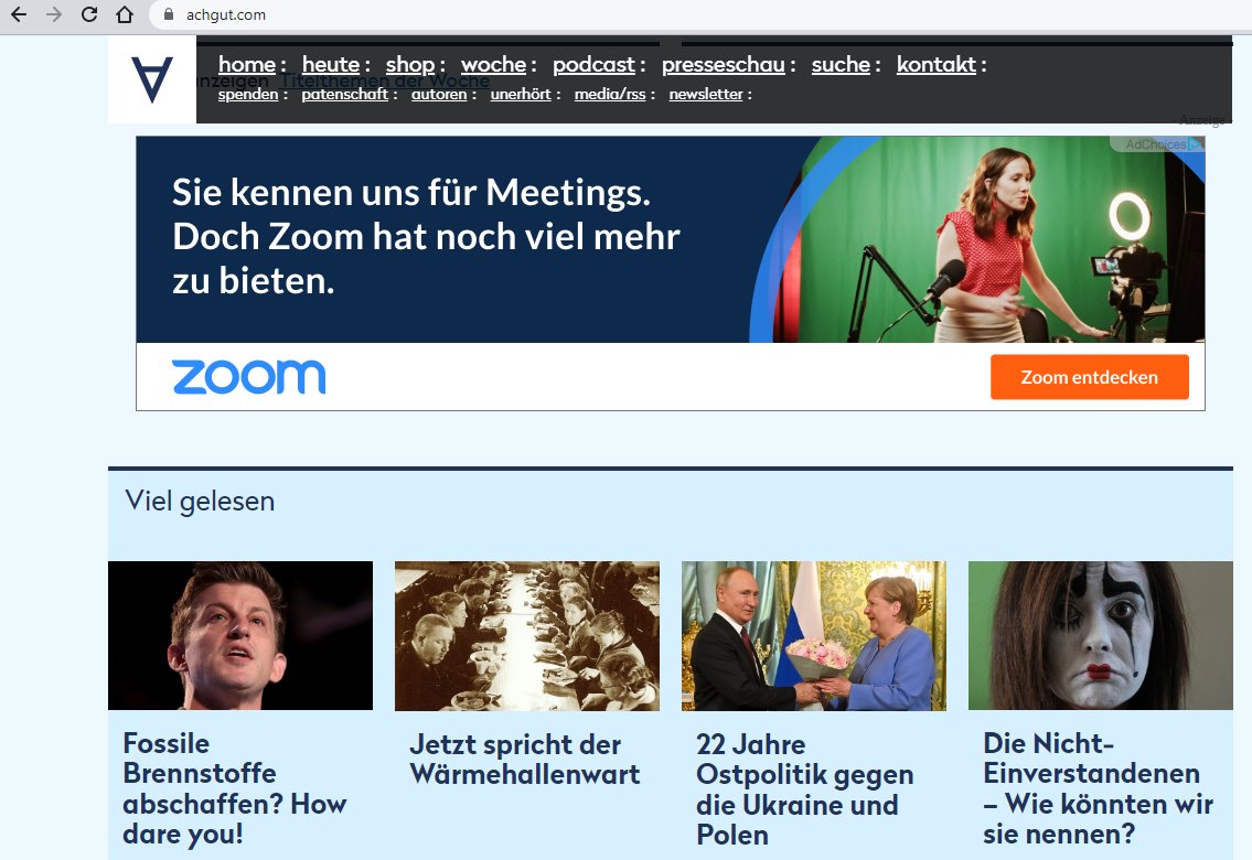 ooops .... wie passt euer Werbe-Engagement auf #achgut mit euren Werten zusammen @zoom ? how does PR on the right wing, climate change denying & Corona dwon playing site #achgut @Achgut_com comply to your Environmental, Social & Governance Responsibility @zoom ?