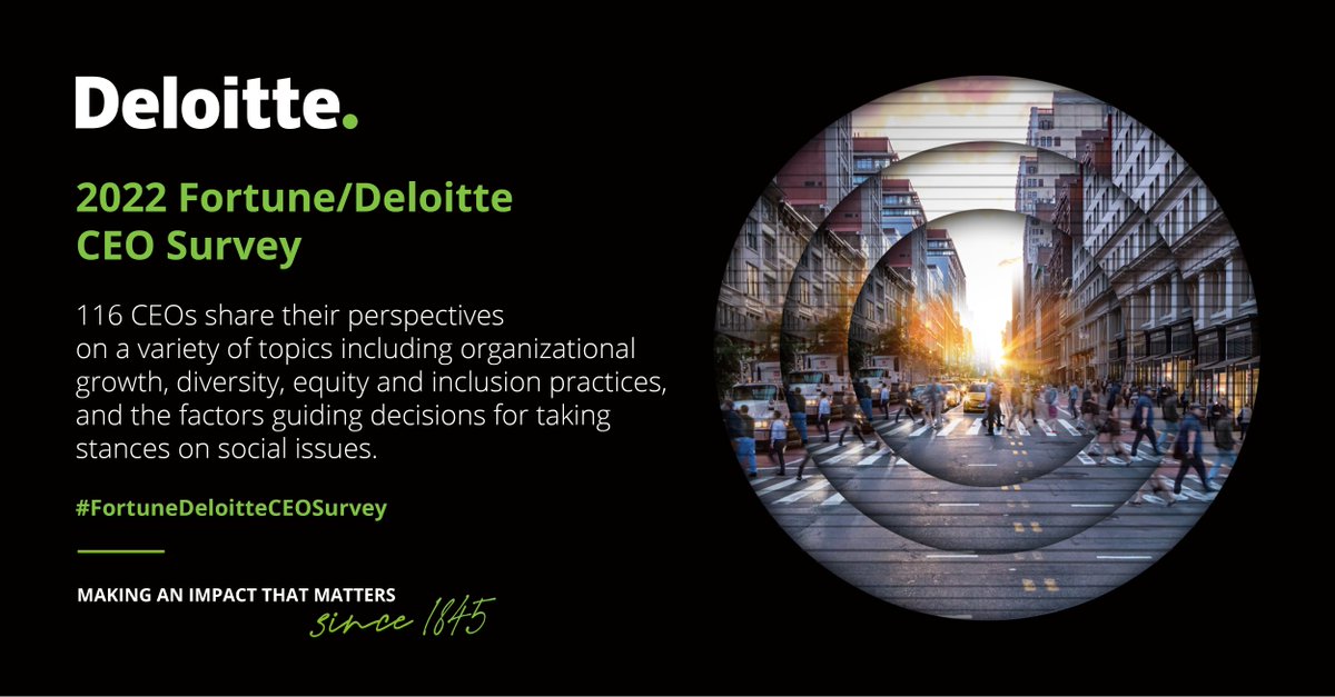 💼 👔 📋 What are CEOs’ current market growth expectations? Find out in the 2022 #FortuneDeloitteCEOSurvey 👉 deloi.tt/3PzwEG5.