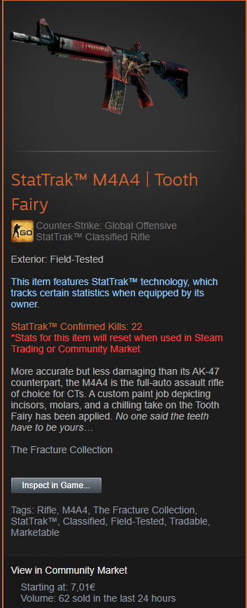 Impulse219's tweet photo. 50 🥳

StatTrak™ M4A4 | Tooth Fairy 🦷🪄

☑️Retweet
☑️Follow me and turn on notifications🔔
☑️Tag 1 friend

Rolling in 30 minutes so hurry ⏰♥️

Btw, if this one gets 150 likes i will make another 30minute giveaway with a better skin 📈♥️ https://t.co/iv5Tt8ttCI