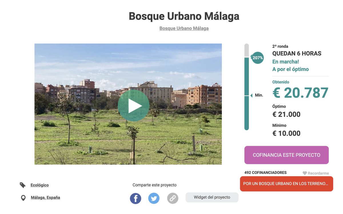 😗⌛️Sólo quedan #6Horas para unir fuerzas y parar por la vía judicial el plan municipal que prevé construir 4 rascacielos en el Bosque Urbano de Málaga 😌🦾¡Lleguemos a las 500 donantes y enviemos un mensaje claro en goteo.cc/bosqueurbanoma…! 🤗🌱#yoquieroBUM #lovamosaconseguir