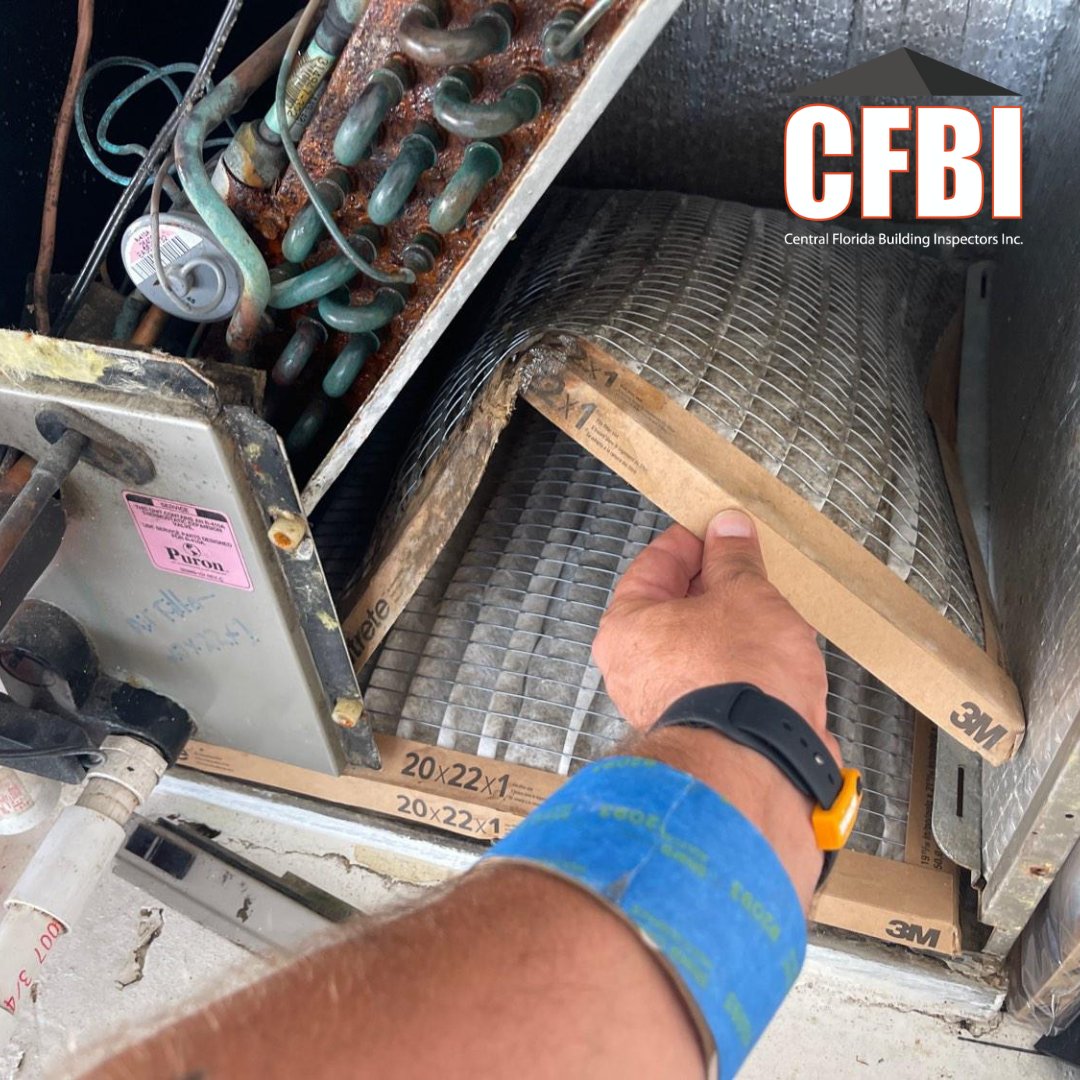 cfbinspect's tweet photo. How is this for a #FridayFind?! When you replace your #airfilter, be sure to take OUT the old one before you put the new one IN! 🤦 #CFBI #homeinspection #homeinspectors #homeinspectorfinds #orlandohomeinspection #orlandorealtors #weneverknowwhatwewillfind #airhandler https://t.co/kIcwKoK0Wi