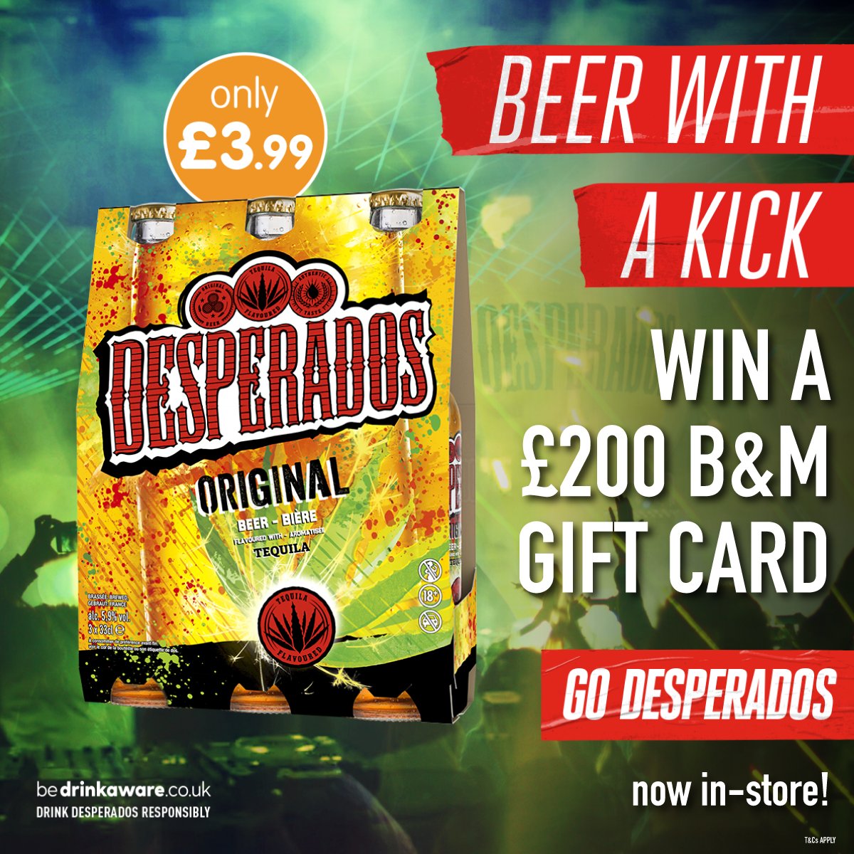 🍺 #COMPETITION TIME 🍺

We're teaming with <a href="/desperadosbeer/">Desperados</a> to give away a £200 B&amp;M gift card to ONE lucky winner!

For a chance to #WIN, simply

1) FOLLOW US
2) RT
3) COMMENT  #BMDesperados

Ends 9am 22/7/22

🔞Please drink responsibly. Visit drinkaware.co.uk for info