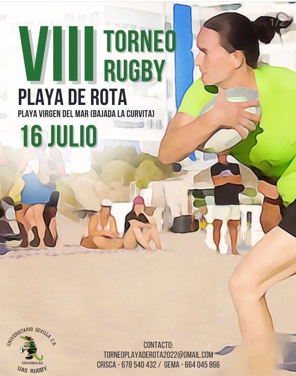 ovalandaluz's tweet photo. Mañana sábado, @CocodrilasRugby organiza la 8° edición del Torneo de Rugby Playa de Rota, en la Playa Virgen del Mar. Participarán equipos como Hércules Rugby Ceuta, @RUGBYBAHIA89, @d_veteranos, @CRTartessos, @RugbyESI, @CRAPortuense o @rugbyciencias

#Rugby #OvalSevillano https://t.co/yJ5JjFc7AS