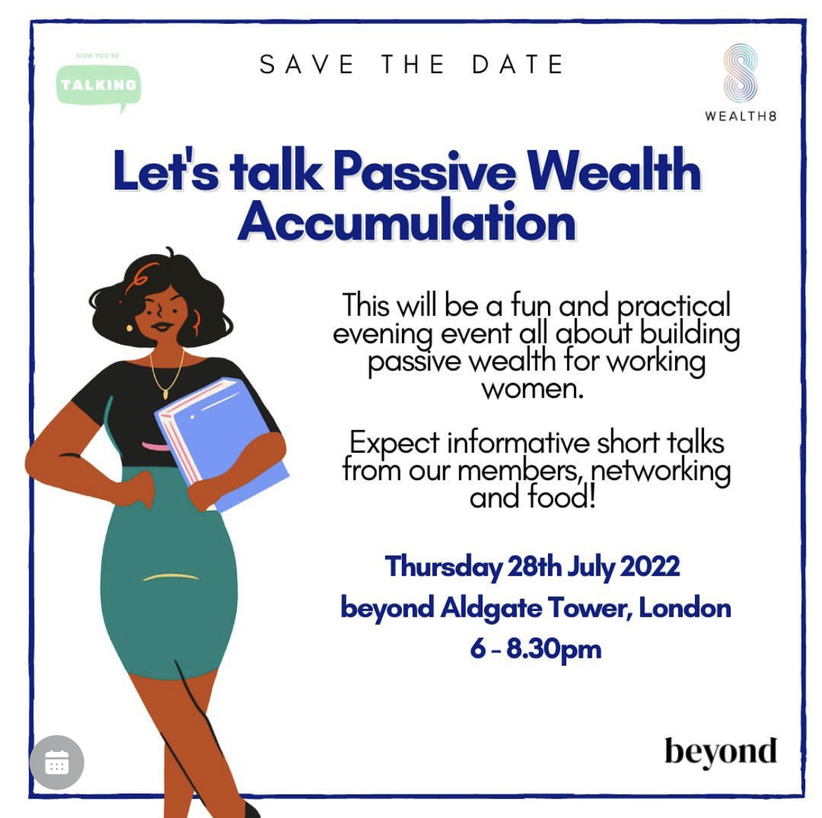 Wealth8 (@wealth8_) on Twitter photo Join us in our first collaboration with <a href="/NYTNetwork/">Now You're Talking Network</a>
It will be a fun and educational evening, discussing all things building passive wealth for women!
Link to free tickets in bio.
You won't want to miss this event!
See you there😊 Join us in our first collaboration with <a href="/NYTNetwork/">Now You're Talking Network</a>
It will be a fun and educational evening, discussing all things building passive wealth for women!
Link to free tickets in bio.
You won't want to miss this event!
See you there😊