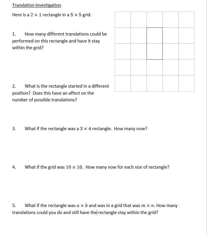 I haven't posted any resources for a while, so thought I'd chuck up a few from this week.
First up, I struggled to find translation problems with any depth or challenge for my year 7 class so have juts tweaked a classic problem.
