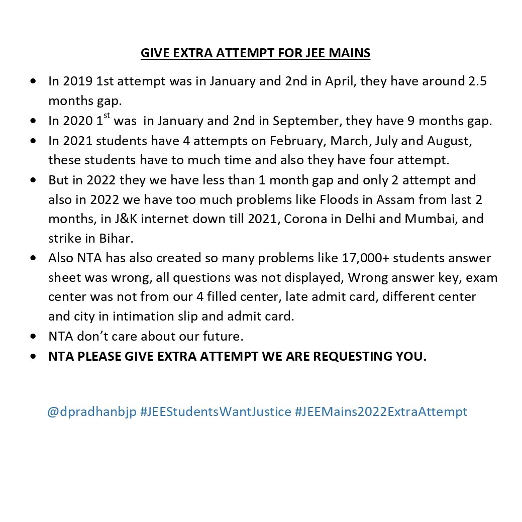 amanranjan1234's tweet photo. We want 3rd attempt for JEE MAINS 2022
#JEEMains2022ExtraAttempt 
#JEEStudentsWantJustice
@dpradhanbjp https://t.co/JGrpkKJ4u1