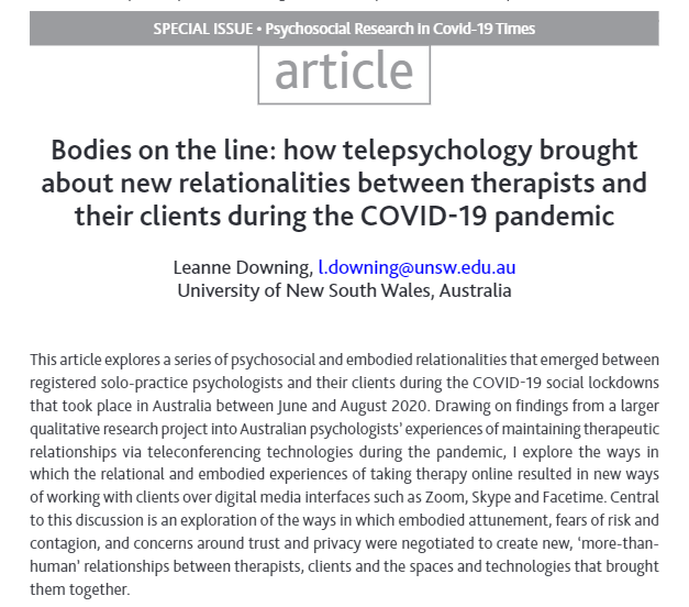 BUP_Journals's tweet image. ✨How did the move away from in-person therapy during the #pandemic change therapist-client relationships?

✨Learn more in one of the top 5 articles in the Journal of Psychosocial Studies in 2021

✨FREE until 31 July⬇️

doi.org/10.1332/147867…

@HealthComms1 @assoc4psychosoc